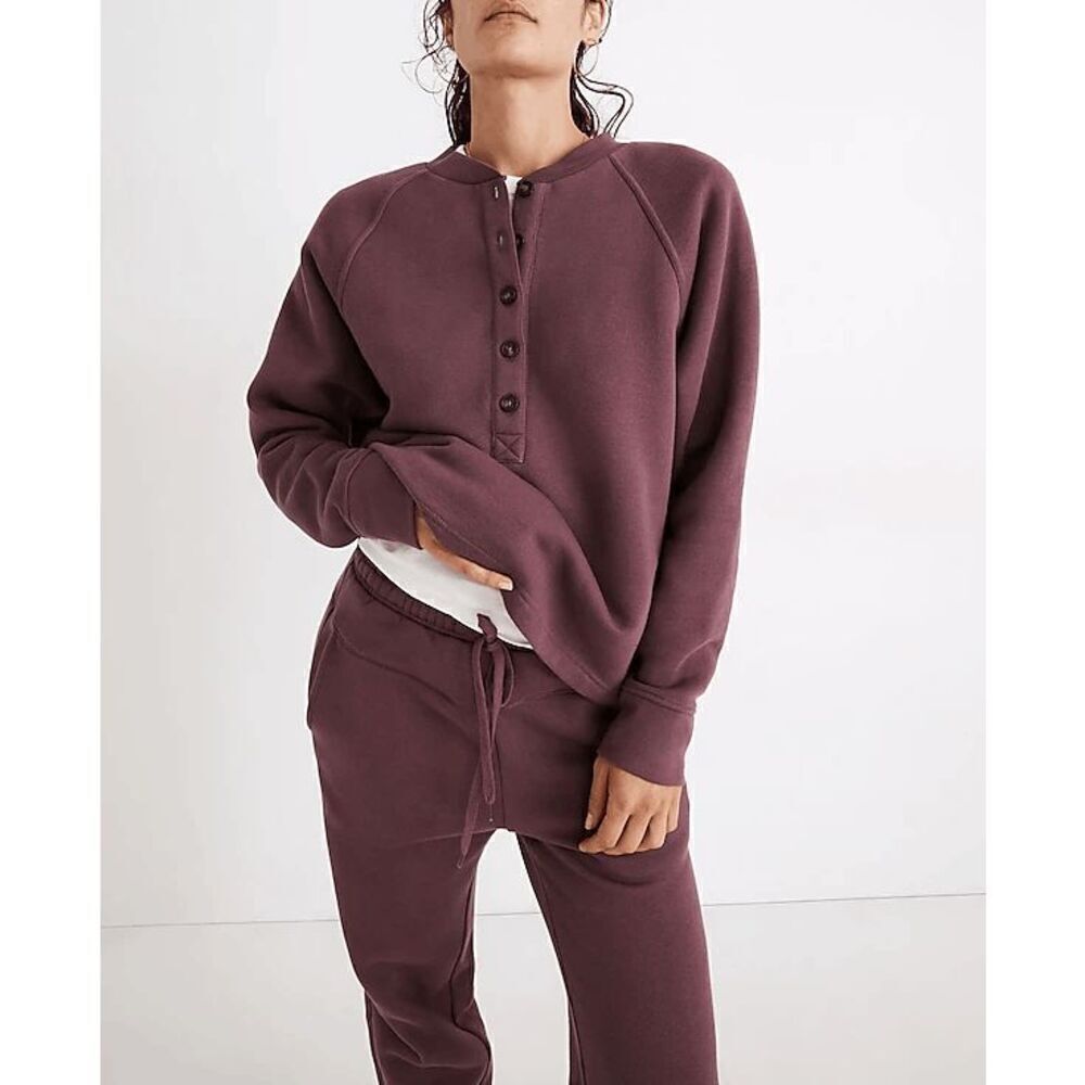 Madewell MWL Manor Purple Betterterry Henley Sweatshirt Women's Size Small